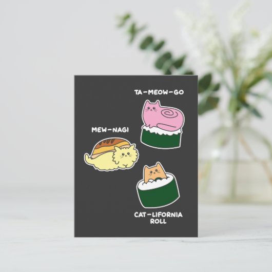 Sushi Roll Cat Animal Pun Briefkaart (Staand voorkant)