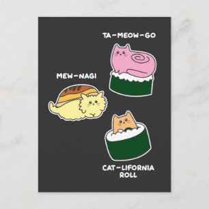 Sushi Roll Cat Animal Pun Briefkaart