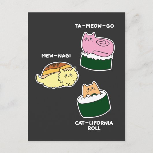 Sushi Roll Cat Animal Pun Briefkaart (Voorkant)