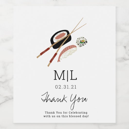 Sushi Roll Chopsticks Sake Favor Wijn Etiket (Enkel label)