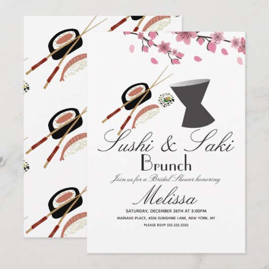 Sushi Roll Chopsticks Saki Tree Vrijgezellenfeest Kaart (Voorkant / Achterkant)
