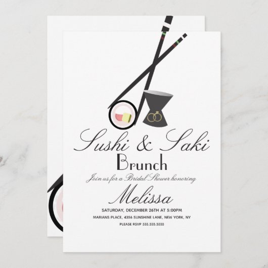 Sushi Roll Chopsticks Saki Vrijgezellenfeest Kaart (Voorkant / Achterkant)