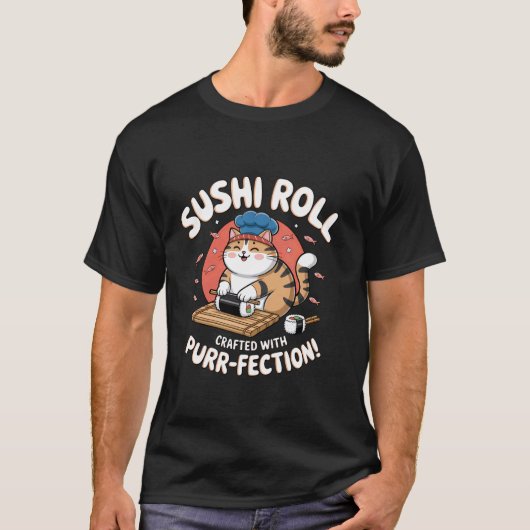 Sushi Roll Kat Grappig Japans Eet Pun Design T-shirt (Voorkant)