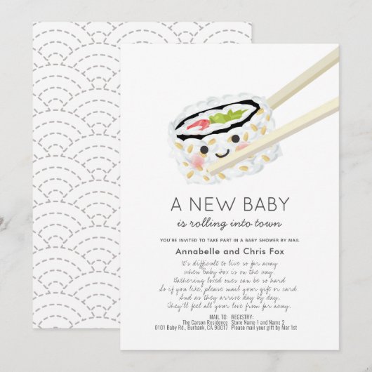 Sushi Roll Kawaii Baby shower per post Kaart (Voorkant / Achterkant)