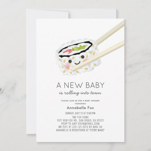 Sushi Roll Kawaii Baby shower Uitnodiging (Voorkant)