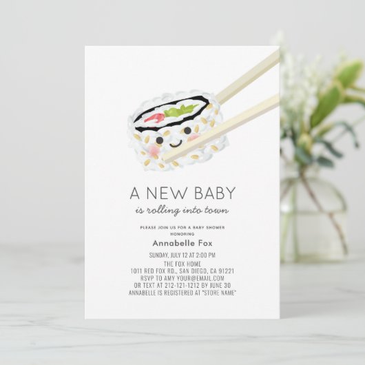 Sushi Roll Kawaii Baby shower Uitnodiging (Staand voorkant)