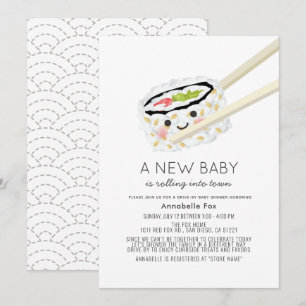 Sushi Roll Kawaii Drive-by Baby shower Kaart