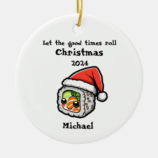 Sushi Roll met een Santa Pet gepersonaliseerd Orna Keramisch Ornament (Voorkant)