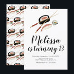 Sushi Roll Salmon Teen Birthday Hibachi Kaart<br><div class="desc">Sushi Roll Invitations Illustration Design by Dream Big Digital Design</div>