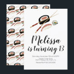 Sushi Roll Salmon Teen Birthday Hibachi Kaart<br><div class="desc">Sushi Roll Invitations Illustration Design by Dream Big Digital Design</div>