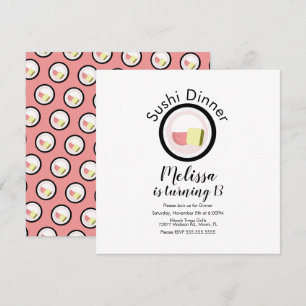 Sushi Roll Salmon Teen Birthday Restaurant Party Kaart
