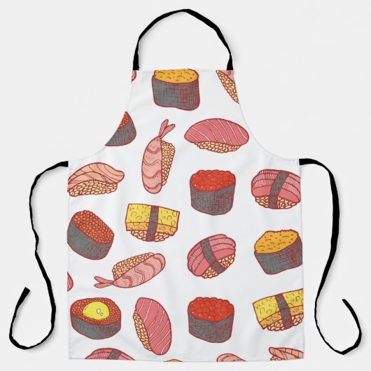 Sushi rollen, doodle, kleurrijk behang schort (Voorkant)