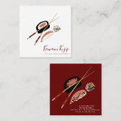 Sushi Rolls Chopstick Burgandy Restaurant Logo Vierkante Visitekaartje (Voorkant / Achterkant)