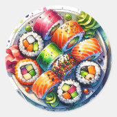 Sushi Rolls Fun Food Ronde Sticker (Voorkant)