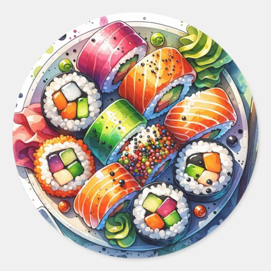 Sushi Rolls Fun Food Ronde Sticker (Voorkant)