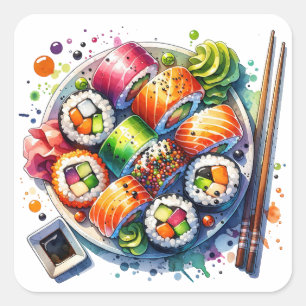 Sushi Rolls Fun Food Vierkante Sticker