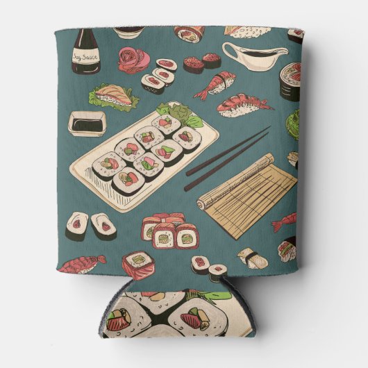 Sushi Rolls: Gekleurd naadloos . Blikjeskoeler (Voorkant)