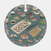 Sushi Rolls: Gekleurd naadloos . Glas Ornament (Voorkant)