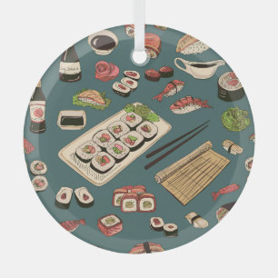 Sushi Rolls: Gekleurd naadloos . Glas Ornament