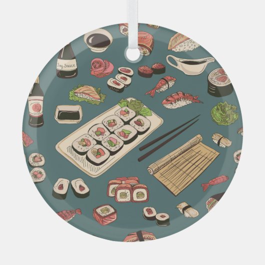 Sushi Rolls: Gekleurd naadloos . Glas Ornament (Voorkant)