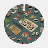 Sushi Rolls: Gekleurd naadloos . Glas Ornament (Achterkant)