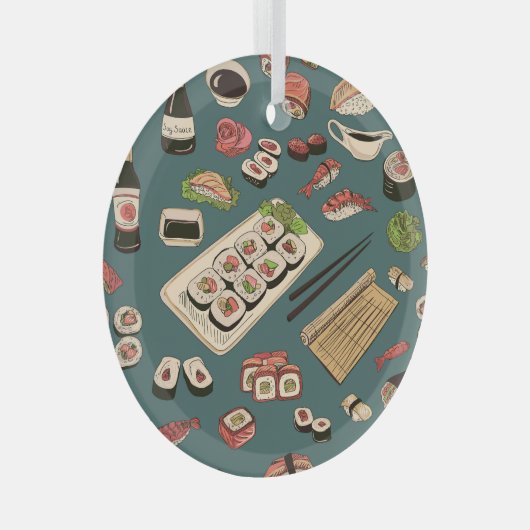 Sushi Rolls: Gekleurd naadloos . Glas Ornament (Voorkant Rechts)
