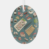 Sushi Rolls: Gekleurd naadloos . Glas Ornament (Voorkant links)