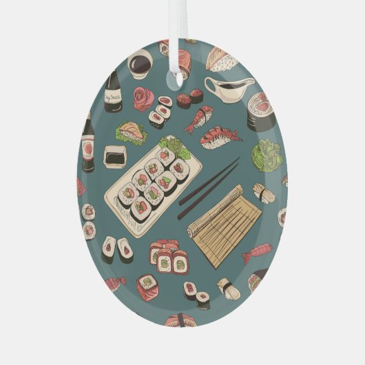 Sushi Rolls: Gekleurd naadloos . Glas Ornament (Voorkant links)