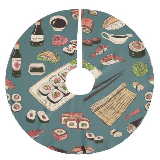 Sushi Rolls: Gekleurd naadloos . Kerstboom Rok (Voorkant)