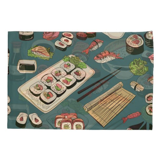 Sushi Rolls: Gekleurd naadloos . Kussensloop (Achterkant)