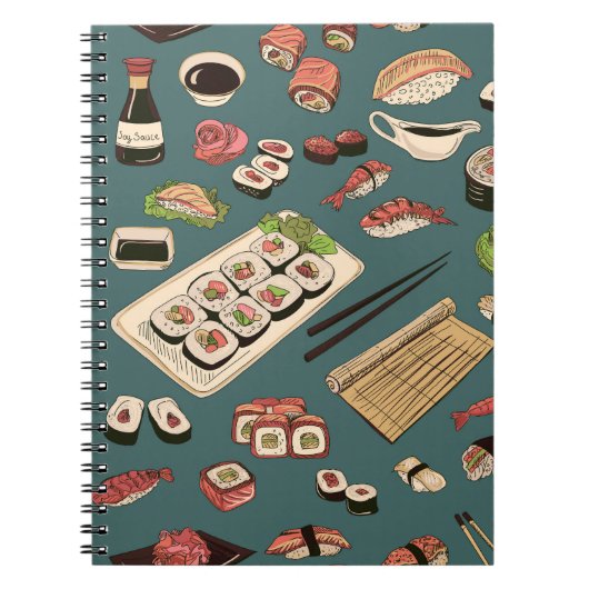 Sushi Rolls: Gekleurd naadloos . Notitieboek (Voorkant)