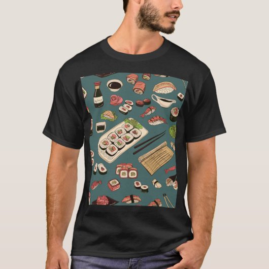 Sushi Rolls: Gekleurd naadloos . T-shirt (Voorkant)