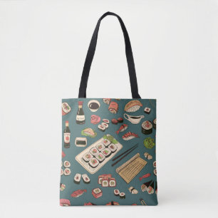 Sushi Rolls: Gekleurd naadloos . Tote Bag