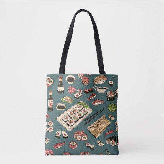 Sushi Rolls: Gekleurd naadloos . Tote Bag (Voorkant)
