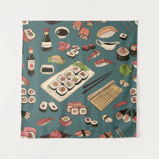Sushi Rolls: Gekleurd naadloos . Wandkleed (Voorkant)