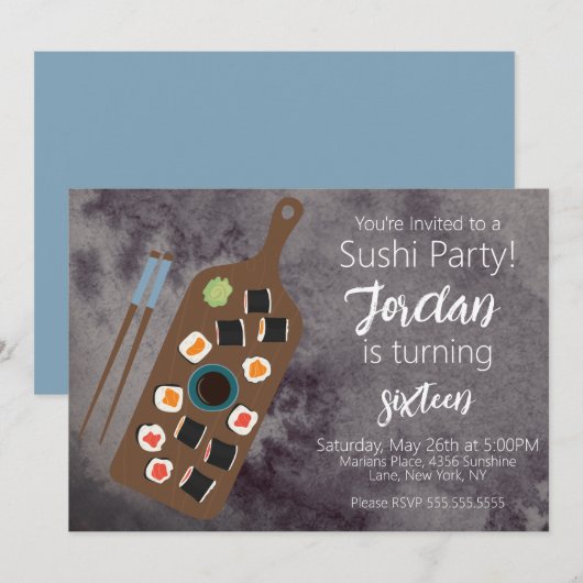 Sushi Rolls Hibachi Asian Restaurant Party Invita Kaart (Voorkant / Achterkant)