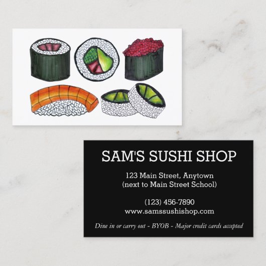 Sushi Rolls Japan Japans restaurant Chef Visitekaartje (Voorkant / Achterkant)