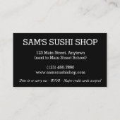 Sushi Rolls Japan Japans restaurant Chef Visitekaartje (Achterkant)