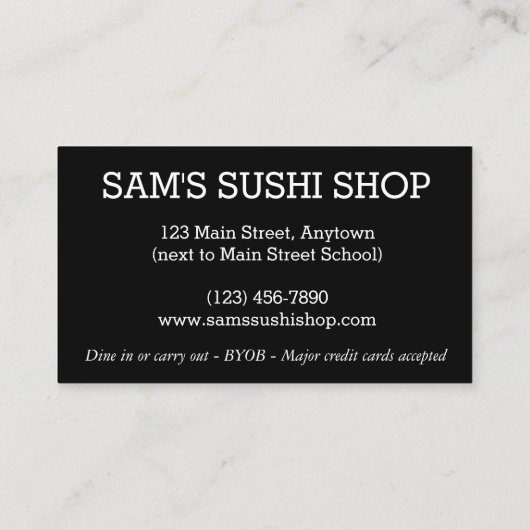 Sushi Rolls Japan Japans restaurant Chef Visitekaartje (Achterkant)
