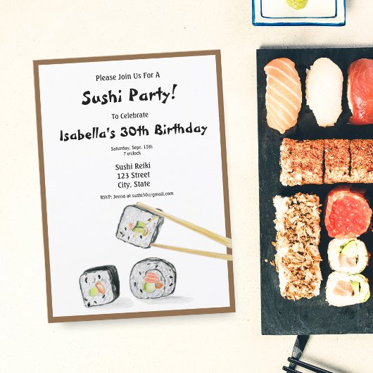 Sushi Rolls Met Chopstick Feestje Kaart