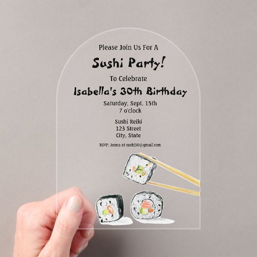 Sushi Rolls met chopstick party Acryl Uitnodigingen (Insitu (Draagbaar))