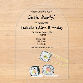 Sushi Rolls met chopstick party Acryl Uitnodigingen