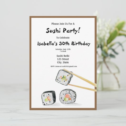 Sushi Rolls met chopstick party Kaart (Staand voorkant)