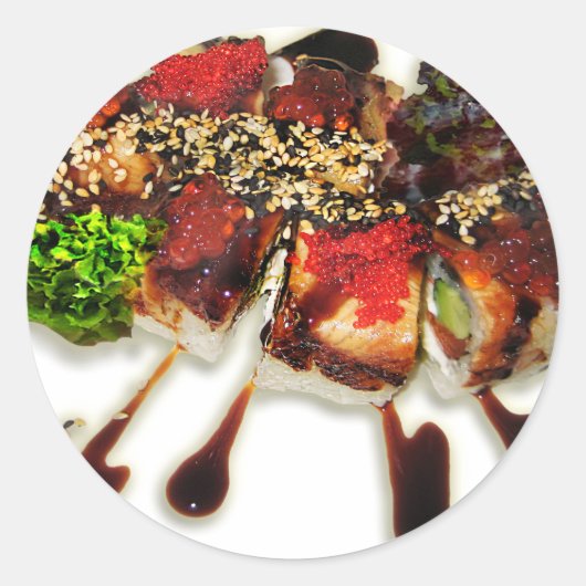 Sushi Rolls Sesame Ginger Wasabi Japan Kitchen Ronde Sticker (Voorkant)