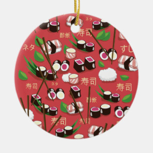 Sushi Rood Keramisch Ornament