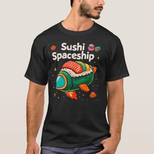 Sushi Ruimteschip 🍣🚀 | Kawaii Food in Space Art T-shirt (Voorkant)