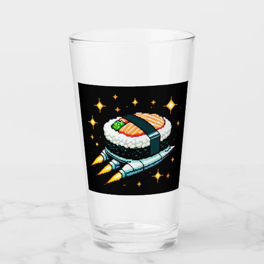 Sushi Ruimteschip Pixel Art Vliegende Sushi Roll O Glas (Voorkant)