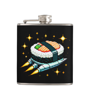 Sushi Ruimteschip Pixel Art Vliegende Sushi Roll O Heupfles