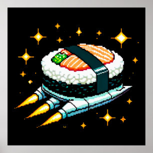 Sushi Ruimteschip Pixel Art Vliegende Sushi Roll O Poster