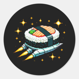Sushi Ruimteschip Pixel Art Vliegende Sushi Roll O Ronde Sticker